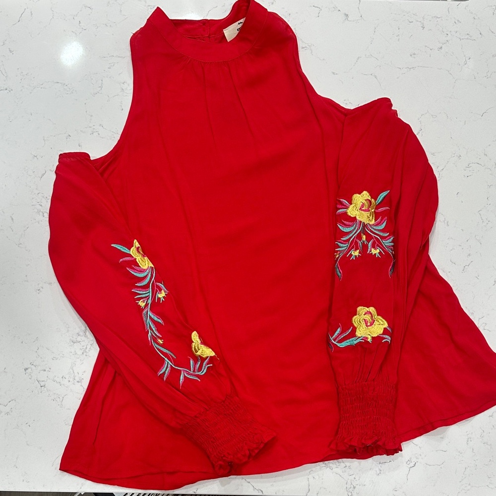 Entro Scarlet Floral Embroidered Blouse